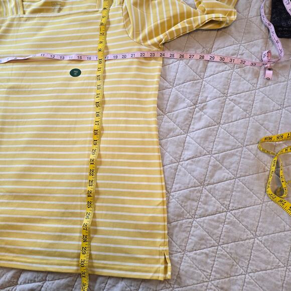 L.L.Bean Top Women's 1X Yellow White Stripe Square Neck Nautical Classic Coastal - Picture 8 of 9